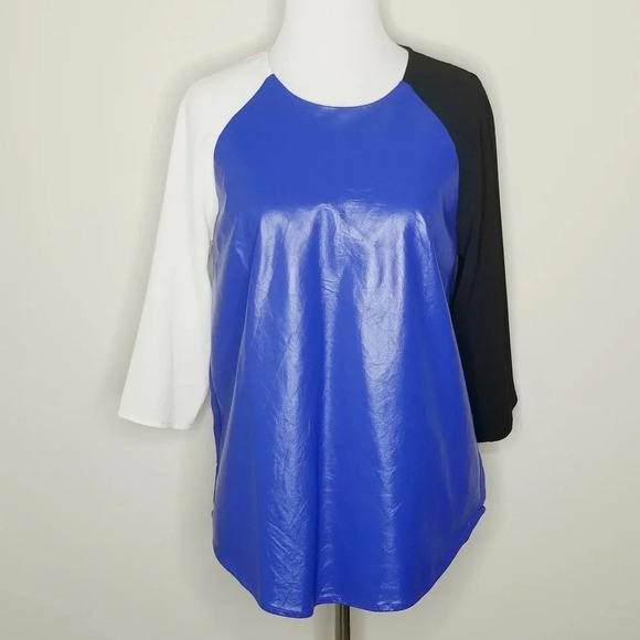 Line & Dot Colorblock Lambskin Leather Top S - Picture 7 of 7